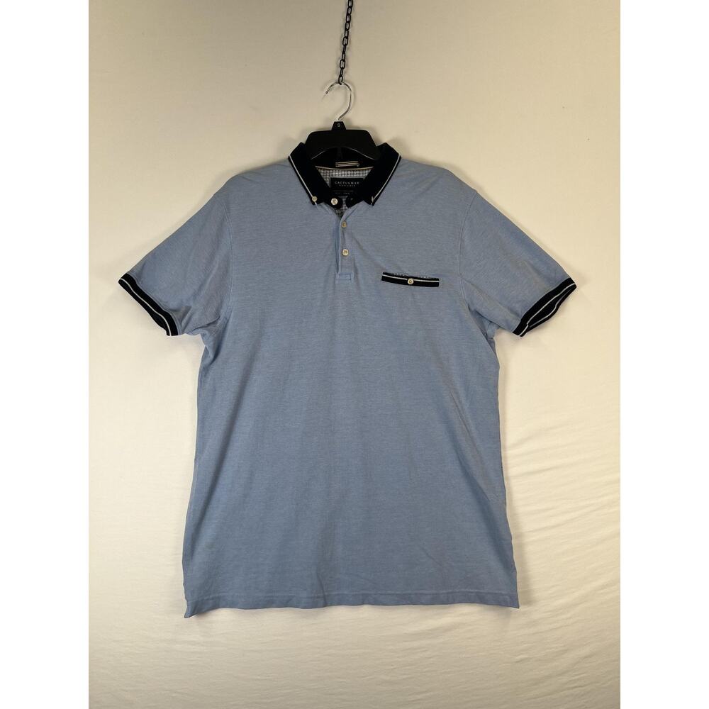 Cactus Man Polo Shirt Mens XL Blue Ricky Singh Contrast Collar Pocket Cotton
